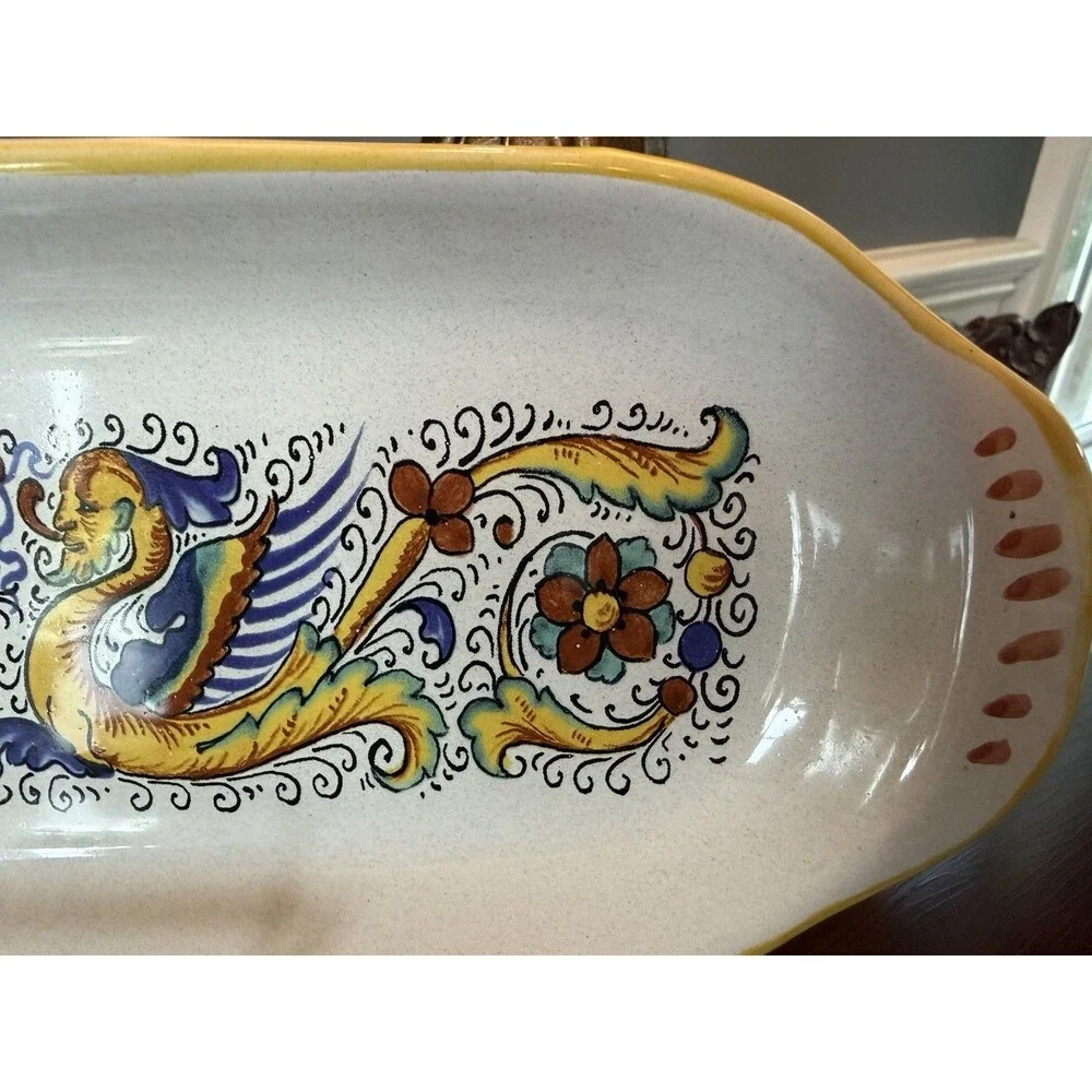Nova Deruta Italian Raffaellesco Pottery Serving Plate Dish Tray Dragons-15”x5.5